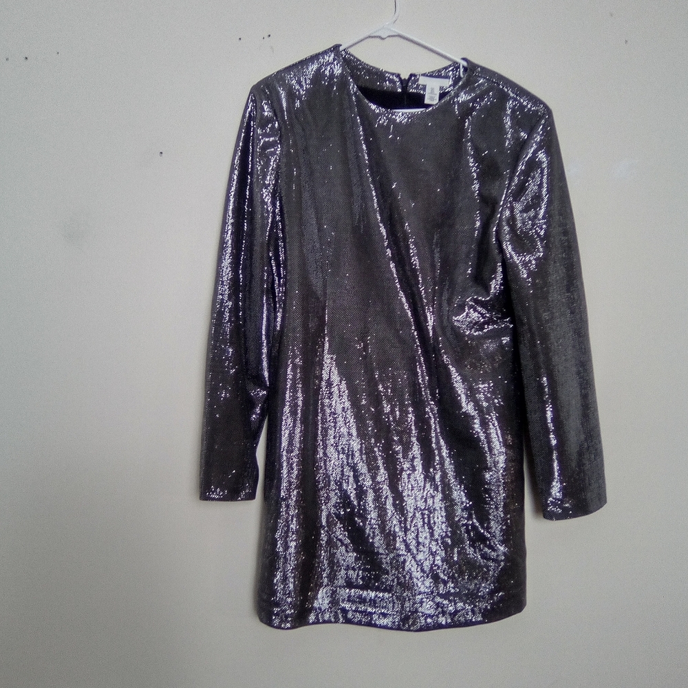 H&M Metallic Long Sleeve Dress SIZE LARGE POLYESTER - Picture 3 of 6